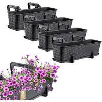 Kadax Bloembakset, balkonbak van kunststof, plantenbak voor bloemen en kruiden, duurzame balkonpot, plantenbak voor balkon, 60 cm, set van 4, antraciet