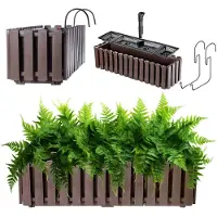 Kadax Bloembak, balkonpot in 2 maten en 4 kleuren, bloempot in lattenlook, plantenbak in landelijke stijl, plantenbak met rubberen kurken, 60 cm, bruin