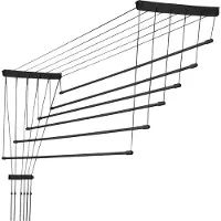 Kadax Plafondwasdroger, wasdroger voor het plafond 6, wanddroger met polyethyleen beklede stalen spijlen, plafonddroger, draagvermogen 12 kg (6x 160/zwart)