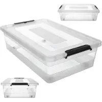 Kadax Opbergdoos met deksel, speelgoedkist, robuuste kunststof container van kunststof, opbergbox met kliksluiting, opbergdoos (transparant, 28 liter)