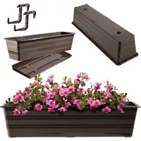 Kadax Bloembak, 60 cm, met onderzetters en 2 handgrepen, bruin, balkonpot van kunststof, weerbestendige plantenbak, bloempot, balustrade voor bloemen, kruiden