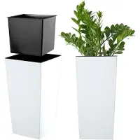Kadax Bloempot, bloembak van kunststof, plantenbak voor bloemen, binnen en buiten, tuin, balkon, terras, huis, weerbestendig, imitatie rotan (46,5 cm hoog, mat wit)