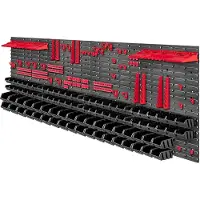 Kadax Gereedschapswandrek, groot, 232 x 78 cm, opslagsysteem van robuust kunststof, uv-bestendig modulesysteem, uitbreidbare wandplaten, werkplaatsrek voor garage (rood, 162 stuks)