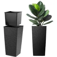 Kadax Bloempot, bloembak van kunststof, plantenbak voor bloemen, binnen en buiten, tuin, balkon, terras, huis, weerbestendig, imitatie rotan (57 cm hoog, zwart rotan)