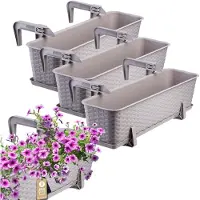 Kadax Wamat, 60 cm, set van 3 balkonbakken, kunststof plantenbak voor balkon en tuin, karamel, weerbestendig en stabiel, ideaal voor bloemen en kruiden