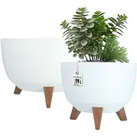 Kadax Verhoogde plantenpot, set van 2, grote kunststof plantenbak met poten voor binnen en buiten, duurzame ronde plantenbak (29 cm en 39,5 cm, wit)