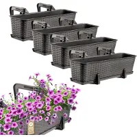 Kadax Wamat, 60 cm, set van 4 balkonbakken, kunststof plantenbak voor balkon en tuin, bruin, weerbestendig en stabiel, ideaal voor bloemen en kruiden
