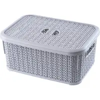 Galicja KADAX Opbergmand met deksel, 6 l, kunststof opbergkist, rechthoekige mand voor opslag, badkamer, keuken, kinderkamer, opbergdoos, opbergdoos (grijs)