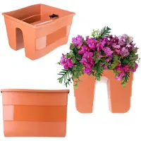 Kadax Balkonrelingpot met tweezijdige instelbare handgreep, 30 x 28 x 20 cm, balustrade, balkonbloembak, plantenbak, plantenbak, ideaal voor bloemen en planten (terra)