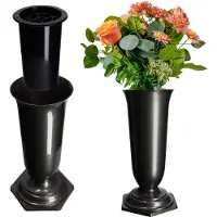 Kadax Grafvaas, vaas van kunststof, bloemenvaas, kunststof vaas voor bloemen, weerbestendige begraafplaats-vaas, vorstbestendige steekvaas voor graf, weerbestendige grafdecoratie, 15 cm, grafiet