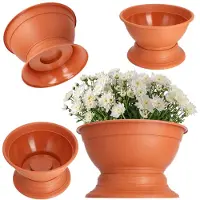 Kadax Bloemenschaal met standaard, weerbestendige plantenschaal van kunststof, kogelschaal voor chrysanten, viooltjes, bloemenvaas, diameter 23 cm, terra
