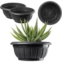 Kadax Bloemenschaal, ronde plantenbak, plantenbak van kunststof, weerbestendige bloempot voor buiten, bloemen, planten, tuin, balkon, decoratie, bloempot, vorstbestendig, diameter 38 cm, zwart