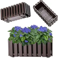 Kadax Wamat, balkonpot in 2 maten, bloempot in latten-look, plantenbak in landelijke stijl, plantenbak met rubberen kurk, lichte bloempot (40 cm, bruin)
