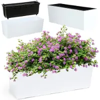 Kadax Bloembak van kunststof 18 5 x 56 cm plantenbak met inzetstuk weerbestendige balkonbak rechthoekige bloembak bloempot voor buiten glad patroon wit Glattemuster