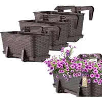 Kadax Wamat, 40 cm, set van 3 balkonbakken, kunststof plantenbak voor balkon en tuin, bruin, weerbestendig en stabiel, ideaal voor bloemen en kruiden