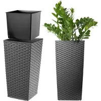 Kadax Bloempot, bloembak van kunststof, plantenbak voor bloemen, binnen en buiten, tuin, balkon, terras, huis, weerbestendig, imitatie rotan (46,5 cm hoog, grafiet rotan)