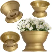 Kadax Bloemenschaal met standaard, weerbestendige kunststof plantenbak, kogelschaal voor chrysanten, viooltjes, bloemenvaas, diameter 29,5 cm, goud