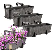 Kadax Wamat, 60 cm, set van 3 balkonbakken, kunststof plantenbak voor balkon en tuin, bruin, weerbestendig en stabiel, ideaal voor bloemen en kruiden