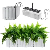 Kadax Wamat, balkonpot in 2 maten en 4 kleuren, bloempot in lattenlook, plantenbak in landelijke stijl, plantenbak met rubberen kurken (60 cm, wit)