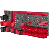 Kadax Werkplaatsrek, 116 x 39 cm, gereedschapswandrek van robuust kunststof, uv-bestendig opslagsysteem, uitbreidbare wandplaten, werkplaats of tuin (rood, 46 stuks)