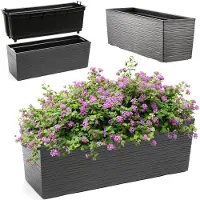 Kadax Bloembak van kunststof, 18,5 x 56 cm, plantenbak met inzetstuk, weerbestendige balkonbak, rechthoekige bloembak, bloempot voor buiten, gekerfd patroon, grafiet