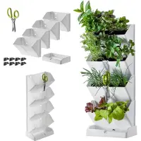Kadax Verticale tuin, plantentoren van robuust kunststof, zuilpot met voet in 2 kleurvarianten, kruidentuin voor balkon, terras, keuken en tuin (wit)
