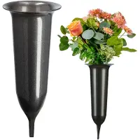 Kadax Grafvaas van Kunststof - Weerbestendige en Vorstbestendige Bloemenvaas voor Begraafplaats, Steekvaas voor Graf, Grafdecoratie (13,5 cm, Met