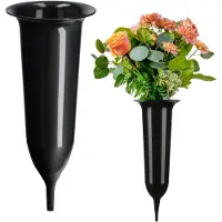 Kadax Grafvaas, vaas van kunststof, bloemenvaas, kunststof vaas voor bloemen, weerbestendige begraafplaats-vaas, vorstbestendige steekvaas voor graf, weerbestendige grafdecoratie (12 cm, met grondpen,