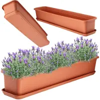 Kadax Wamat, bloembak, 80 cm, terracotta met onderzetter, bloembak, kunststof, voor binnen en buiten, voor balkon, terras en vensterbank
