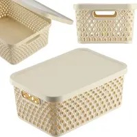 Kadax Opbergmand, mand met deksel, opbergkist, opbergdoos van plastic, moderne plankmand, container met ventilatiegaten (4,5 l, beige)