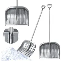 Kadax Sneeuwschep met ergonomische handgreep, bladbreedte: 49 cm, kunststof blad, sneeuwschuiver, sneeuwschep voor kleine en grote sneeuwruimers, sneeuwruimer (aluminium steel, zilver)