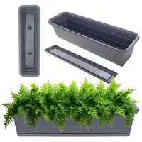 Kadax Wamat, bloembak met onderzetter, met of zonder bloembakhouders, kunststof balkonpot, plantenbak, balustrade, bloempot (antraciet, 60 cm)