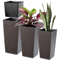Kadax Bloempotset Van Kunststof, Plantenbak Voor Binnen en Buiten, Weerbestendig (Mokka Rotan, Set Van 3 Stuks, Maat XL)