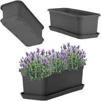 Kadax Plantenbak met onderzetter, kunststof plantenbak voor binnen en buiten, bloempot voor balkon, terras, vensterbank (40 cm, antraciet)