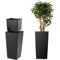 Kadax Bloempot bloembak van kunststof plantenbak voor bloemen binnen en buiten tuin balkon terras huis weerbestendig imitatie rotan (75 cm hoog zwart rotan) 75cm Hoogte