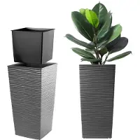 Kadax Bloempot, bloembak van kunststof, plantenbak voor bloemen, binnen en buiten, tuin, balkon, terras, huis, weerbestendig, imitatie rotan (68 cm hoog, grafiet)
