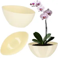Kadax Bloempot, ovale bloempot, sierpot van kunststof, sierpot voor binnen, bloemen en planten, balkon, bloembak, moderne vorm, 38 x 14 cm, crème