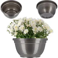 Kadax Schaal van kunststof, ronde bloemenschaal, weerbestendige plantenbak voor buiten, grafschaal, lichte kogelschaal voor bloemen, plantenbak (diameter 13 cm, grafiet)
