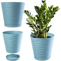 Kadax Bloempot met onderzetter, lichte ronde plantenbak voor binnen van kunststof, voor bloemen en planten (21 cm, pepermunt)