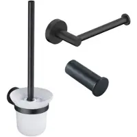 FortiFura Calvi Toiletset 3-delig - toiletrolhouder zonder klep - toiletborstel - handdoekhaak enkel rond - mat zwart SW639936 SW639935 SW1211586