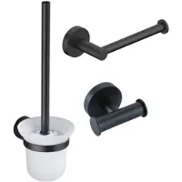 FortiFura Calvi Toiletset 3-delig - toiletrolhouder zonder klep - toiletborstel - handdoekhaak dubbel rond - mat zwart SW639936 SW639935 SW1211594