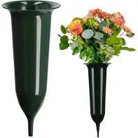 Kadax Grafvaas, vaas van kunststof, bloemenvaas, kunststof vaas voor bloemen, weerbestendige begraafplaats-vaas, vorstbestendige steekvaas voor graf, weerbestendige grafdecoratie (10 cm, met grondpen,