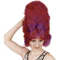 Partyproduct Rood-Paarse Beehive Pruik – Verkleed & Feestpruik – Retro Kostuum Accessoire