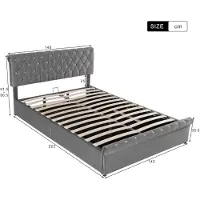 Savage Gestoffeerd Opbergbed 140x200 cm – Tweepersoonsbed met Hydraulische Bedlade, Verstelbaar Hoofdeinde & Lattenbodem – Fluwelen Bedframe zonder Matras, Grijs