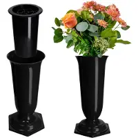 Kadax Grafvaas, vaas van kunststof, bloemenvaas, kunststof vaas voor bloemen, weerbestendige begraafplaats-vaas, vorstbestendige steekvaas voor graf, weerbestendige grafdecoratie (15 cm, zwart)