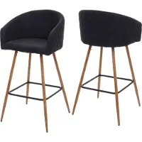 Mendler Set van 2 barkrukken HWC-D72, barkrukken, toonbankkrukken, keukenstoelen met rugleuning, metaal met houtlook stof/textiel, antraciet-grijs