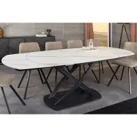 Invicta Uitschuifbare eettafel INCEPTION 130-190 cm wit marmer keramiek zwart metalen frame - 46423
