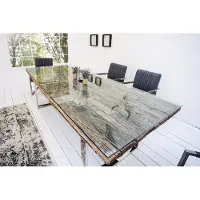 Invicta Massieve eettafel BARRACUDA 200cm antiek teakhout met stalen sledepoten incl. glazen blad - 21645&30116G