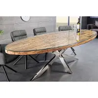 Invicta Massieve eettafel BARRACUDA 220cm bruin teakhout zilver steronderstel glazen blad - 43626