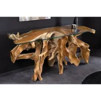 Invicta Massieve wandtafel ROOT 150cm naturel teakhout massief wortelhout glazen blad - 6044121